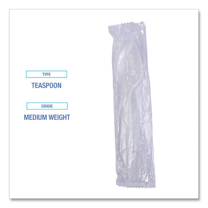 Boardwalk Mediumweight Wrapped Polypropylene Cutlery, Teaspoon, White, 1,000/Carton