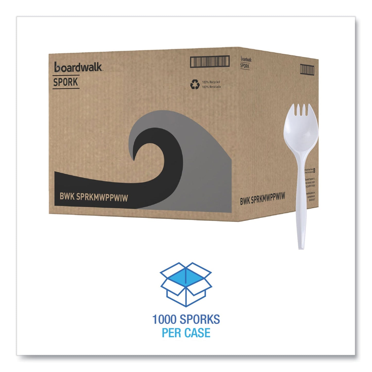 Boardwalk Mediumweight Wrapped Polypropylene Cutlery, Spork, White, 1,000/Carton