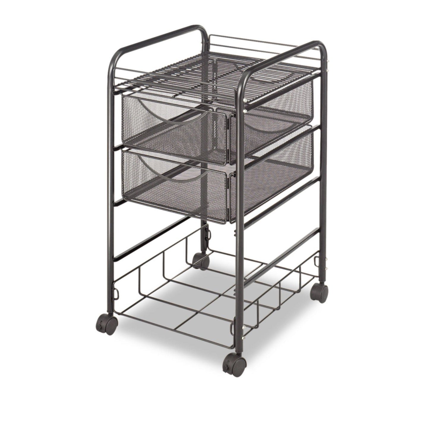 Safco Onyx Mesh Mobile File with Four Supply Drawers, Metal, 1 Shelf, 4 Drawers, 15.75" x 17" x 27", Black