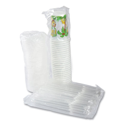 AmerCareRoyal Kid's Cups with Straws and Lids, 12 oz, Multicolor, Jungle Friends Theme, 250/Carton