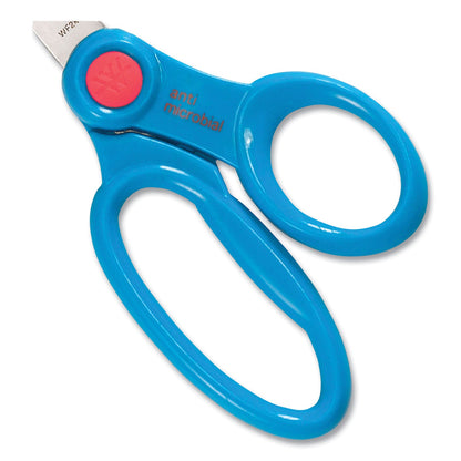 Westcott Kids' Scissors with Antimicrobial Protection, Pointed Tip, 5" Long, 2" Cut Length, Randomly Assorted Straight Handles