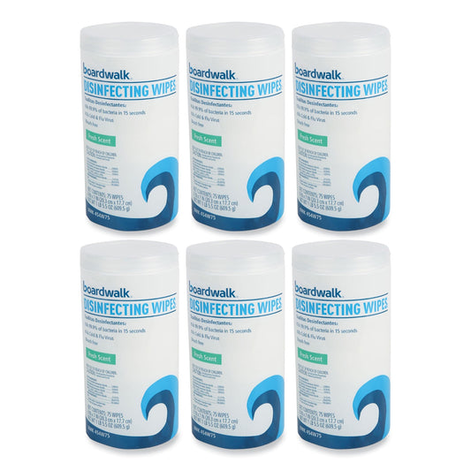 Boardwalk Disinfecting Wipes, 7 x 8, Fresh Scent, 75/Canister, 6 Canisters/Carton