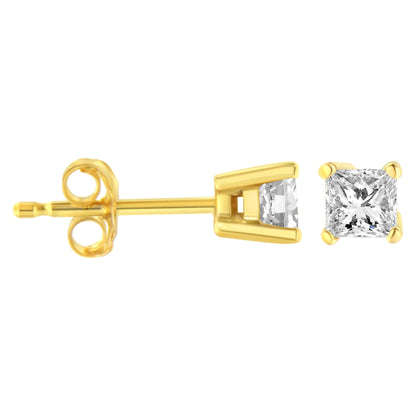 14K Yellow Gold Clarity Enhanced Princess Cut Diamond Certified Stud Earrings (0.50 cttw, H-I Color, I1-I2 Clarity)