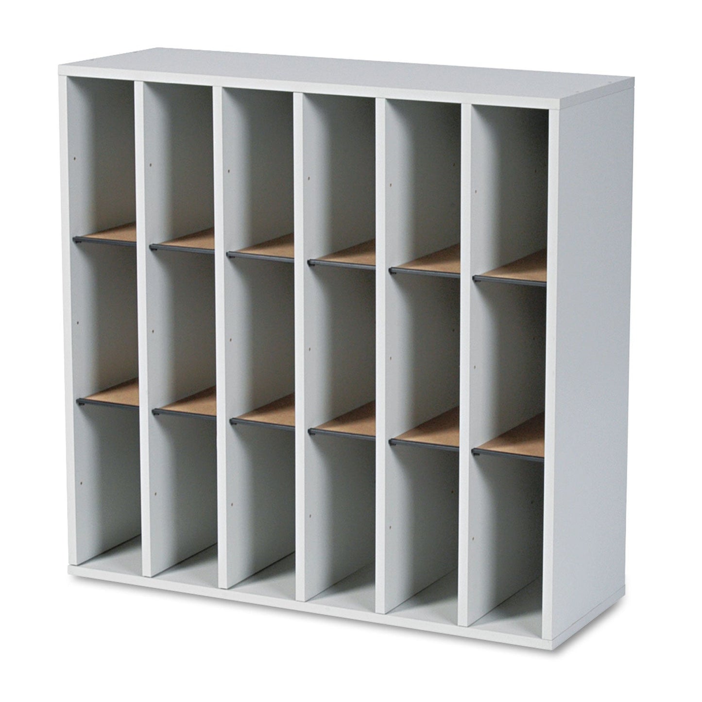 Safco Wood Mail Sorter with Adjustable Dividers, Stackable, 18 Compartments, 33.75 x 12 x 32.75, Gray
