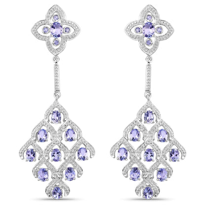 3.90 Carat Genuine Tanzanite and White Topaz .925 Sterling Silver Earrings