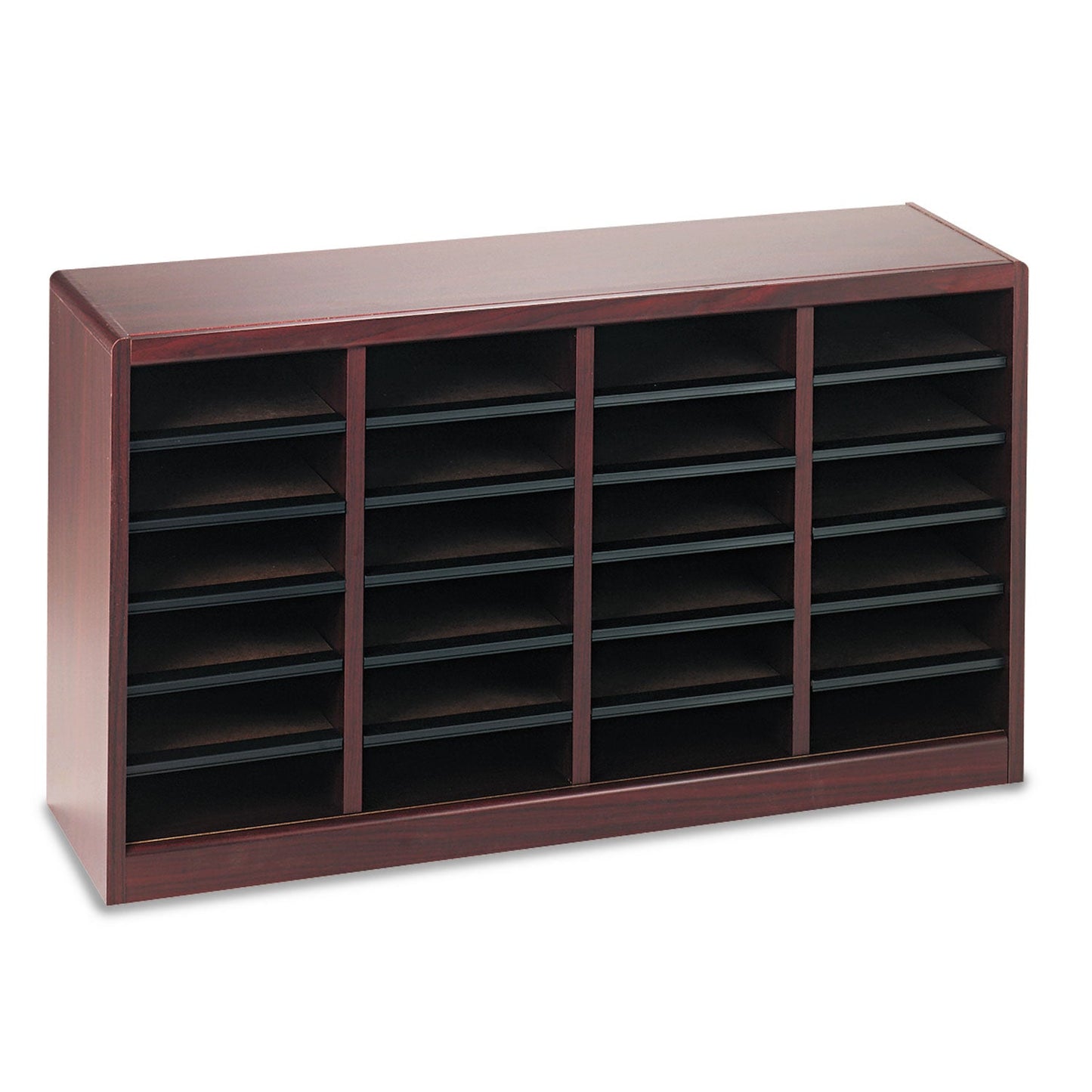 Safco Wood/Fiberboard E-Z Stor Sorter, 24 Compartments, 40 x 11.75 x 23, Mahogany