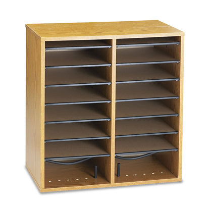 Safco Wood/Laminate Literature/CD Sorter, 16 Compartments, 19.5 x 11.75 x 21, Medium Oak