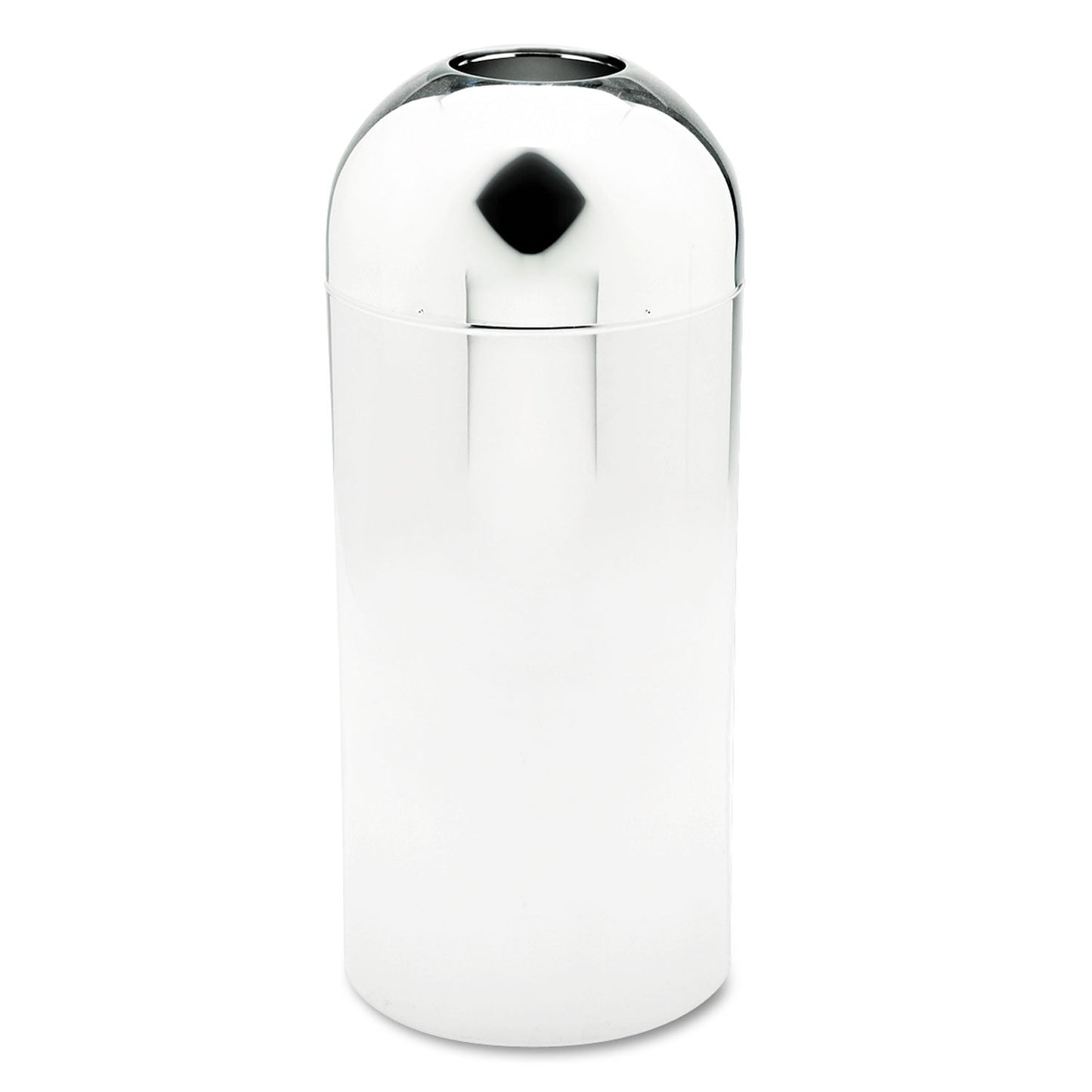 Safco Reflections Open-Top Dome Receptacle, Round, Steel, 15 gal, Chrome