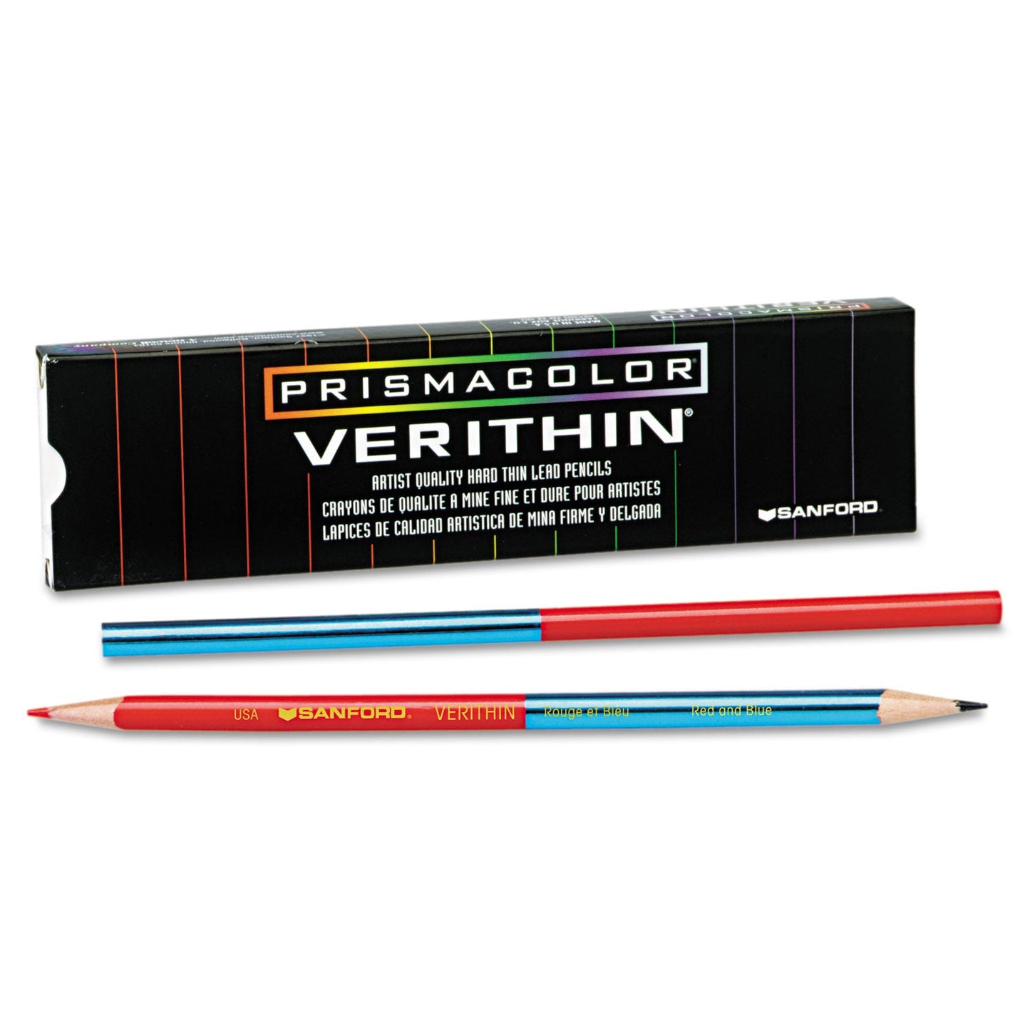 Prismacolor Verithin Dual-Ended Two-Color Pencils, 2 mm, Blue/Red Lead, Blue/Red Barrel, Dozen