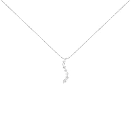 AGS Certified 14k White Gold 3.0 Cttw Baguette and Brilliant Round-Cut Diamond Journey 18" Pendant Necklace (F-G Color, I1-I2 Clarity)