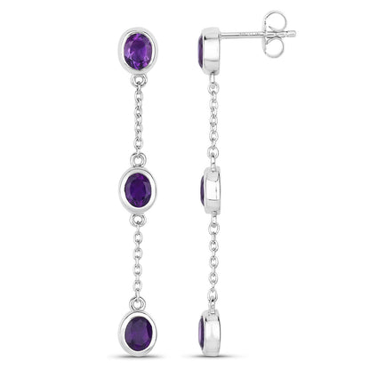 2.04 Carat Genuine Amethyst .925 Sterling Silver Earrings