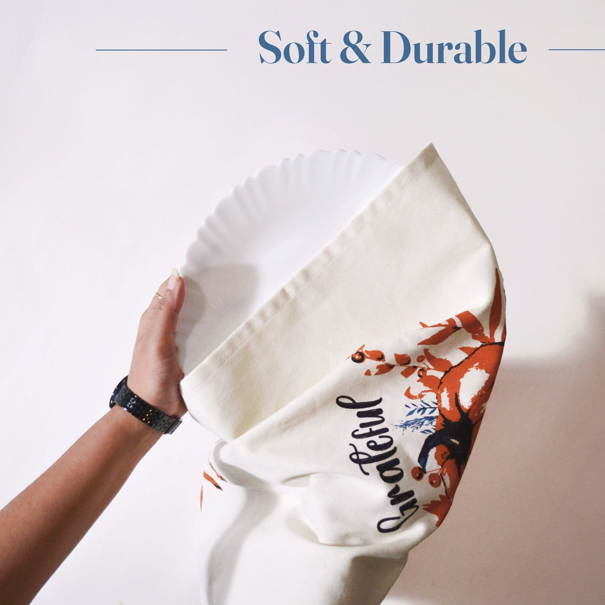 Set of 2 Thankful & Grateful Printed Dish Towels Hand Towels Boho Tea Towels Multifunctional Stylish Absorbent Quick Dry Soft 18  x28  100% Cotton Blue & Orange