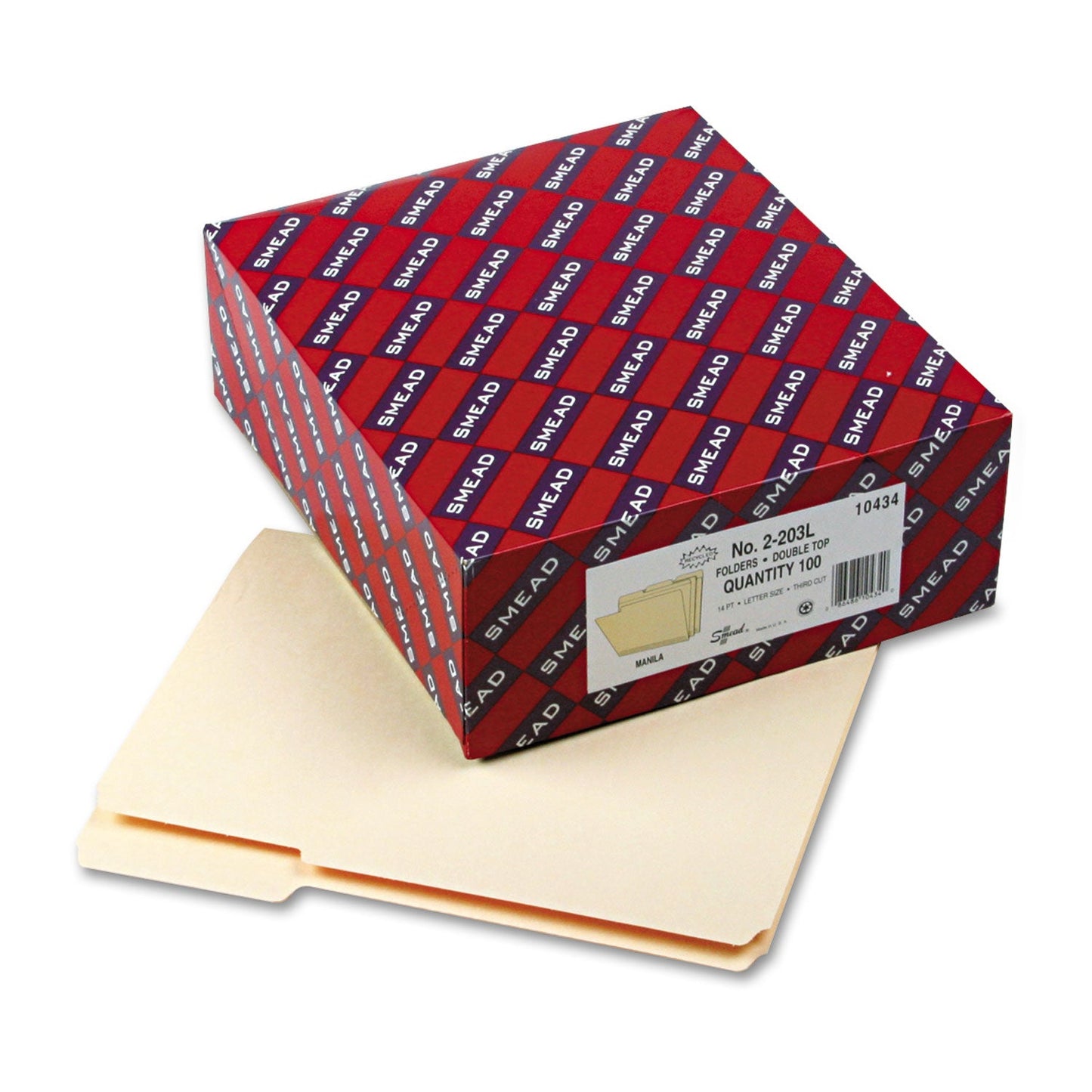 Smead Reinforced Tab Manila File Folders, 1/3-Cut Tabs: Assorted, Letter Size, 0.75" Expansion, 14-pt Manila, 100/Box