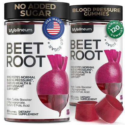 Beets for High Blood Pressure 120 Pcs (2 Pack)  Beet Root Chews with Pomegranate Juice Powder  Nitric Oxide Gummies for Energy, Cardio Health  Gummy Supplement for Men and Women  Sugar Free
