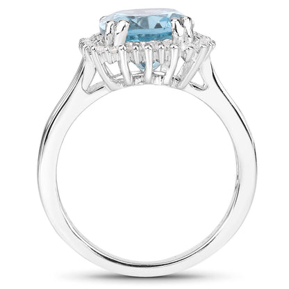 4.32 Carat Genuine Blue Topaz and White Zircon .925 Sterling Silver Ring