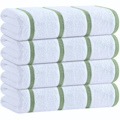Cotton Pool Towels Oversized 30 x 60 Inch 4 Pack Ultra Absorbent and Low Lint Striped Beach Towels for Adults Stripes Design Luxury Extra Large Bath Towels Green