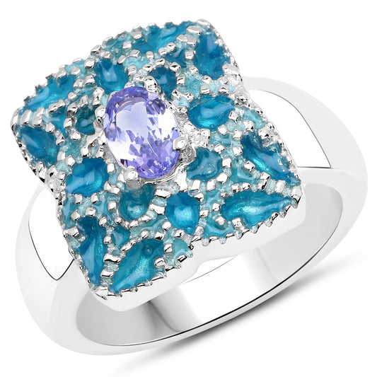 0.44 Carat Genuine Tanzanite .925 Sterling Silver Ring