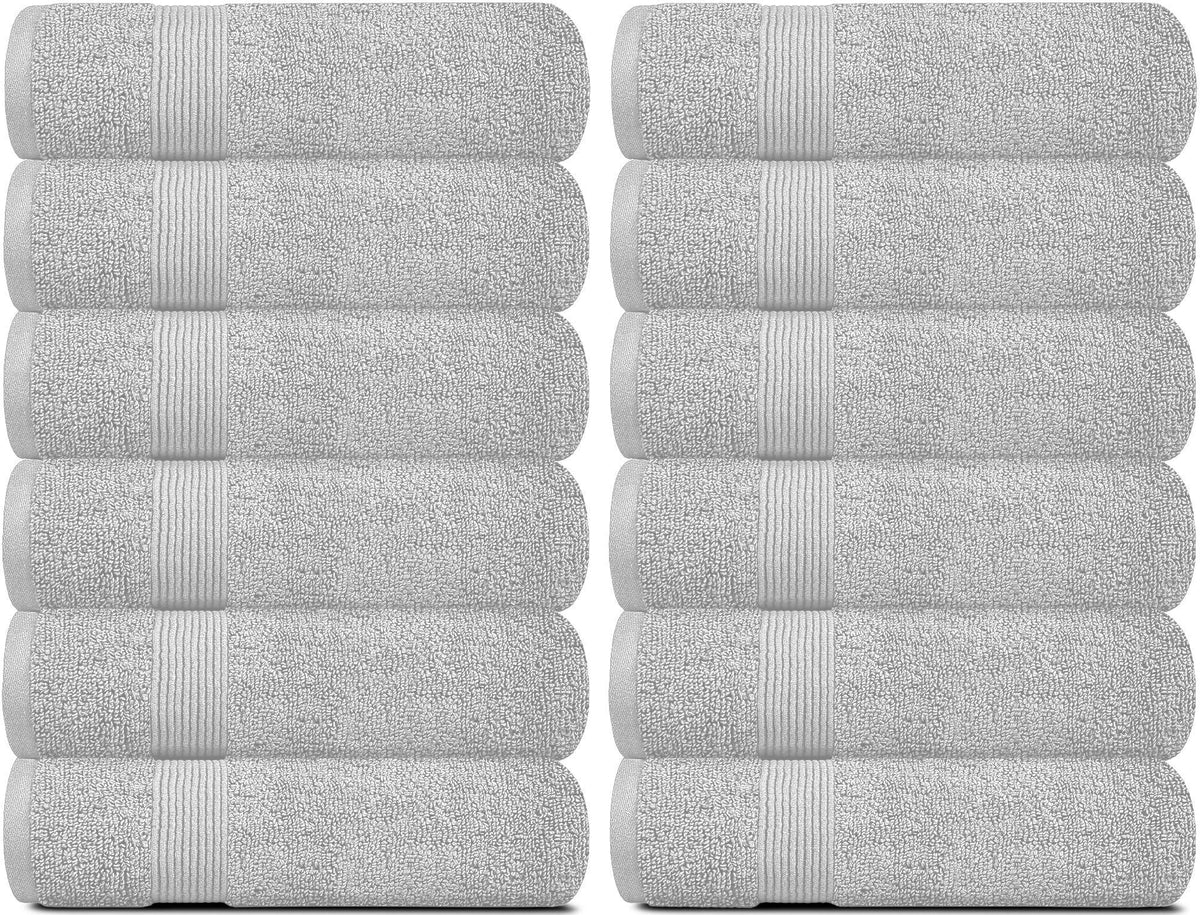 Resort Collection Soft Washcloth Face Body Towel Set 12x12 inch 12 Pack Grey