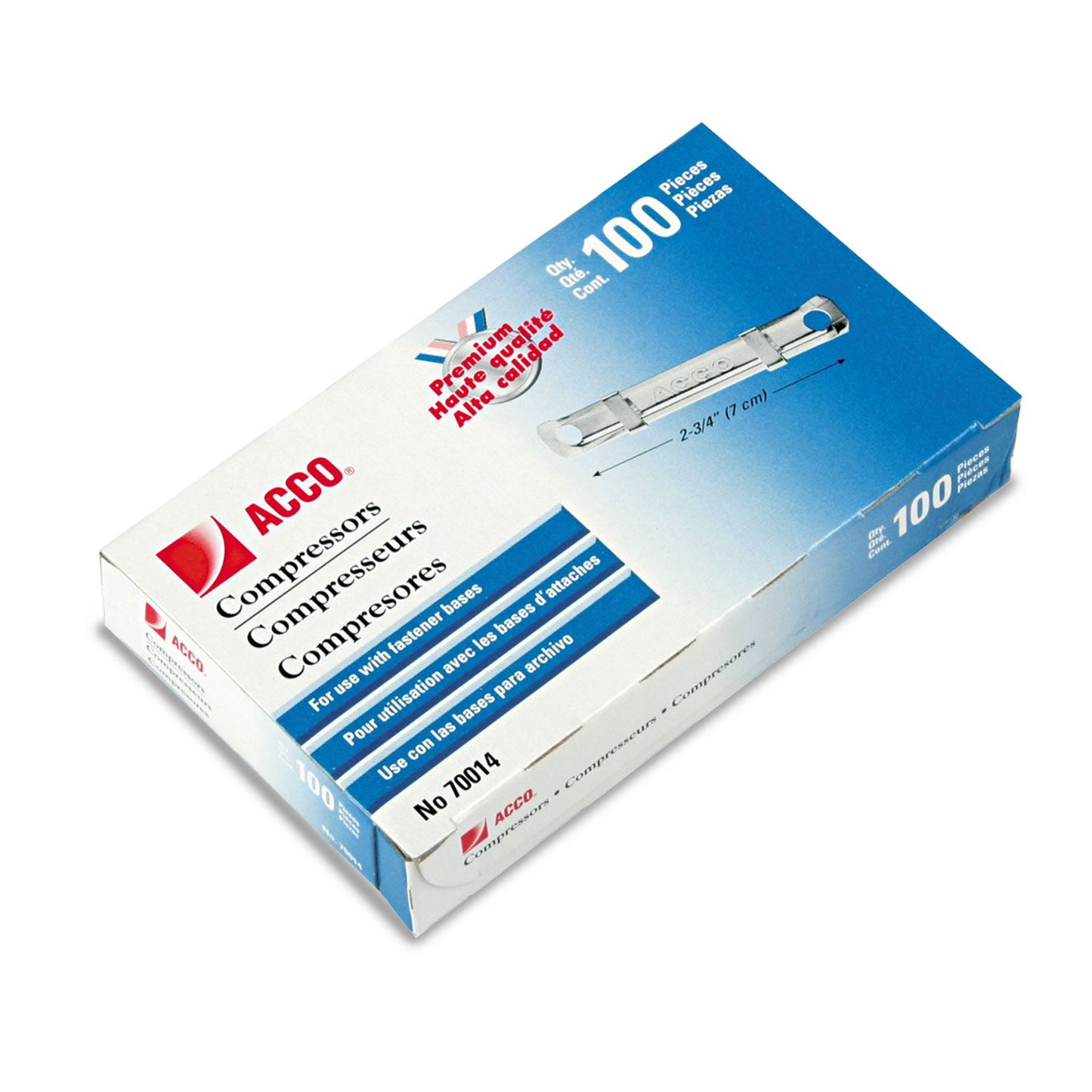 ACCO Premium Two-Prong Fastener Compressors, 2.75" Center to Center, Silver, 100/Box