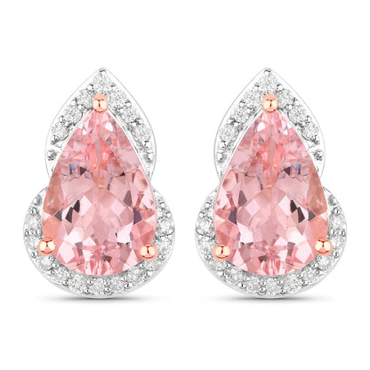 2.37 Carat Genuine Morganite and White Diamond 14K Rose Gold Earrings