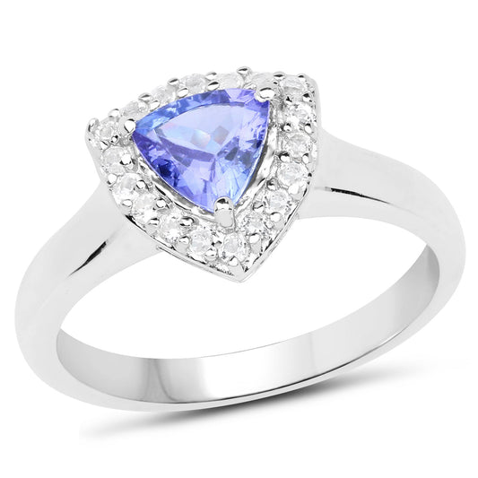 1.02 Carat Genuine Tanzanite and White Topaz .925 Sterling Silver Ring