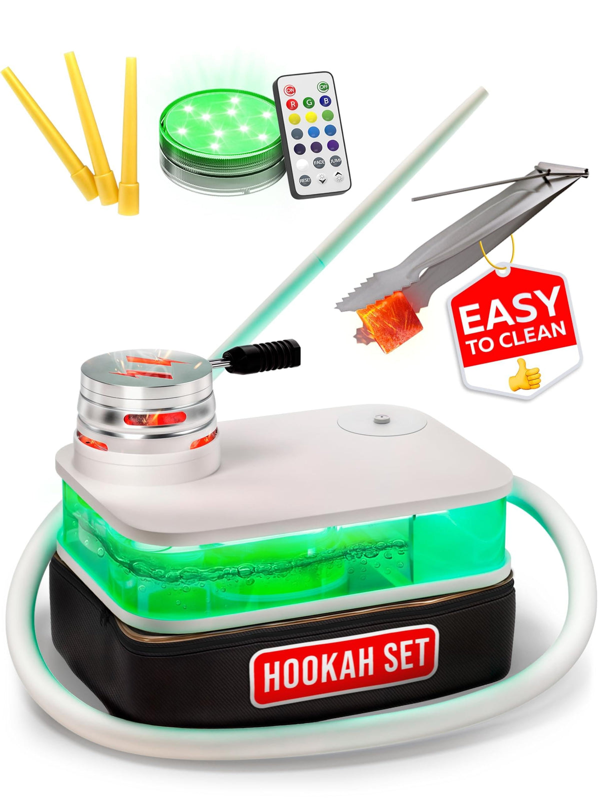 White Portable Hookah Set With Everything And Bag  Premium White Small Hookah Set For Travel with Bag Hooka Set With Charcoal Holder  Travel Shisha Set With Everything