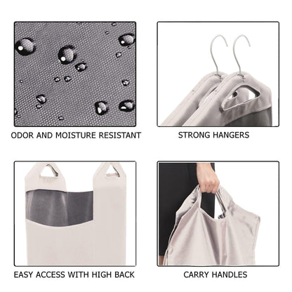 The Fine Living Co. Hanging Laundry Hamper Bag for Closet Heavy Duty Hanging Closet hamper Closet Laundry Basket with 2 Strong Metal Hangers Space Saving Closet Hamper Organizer (Beige)