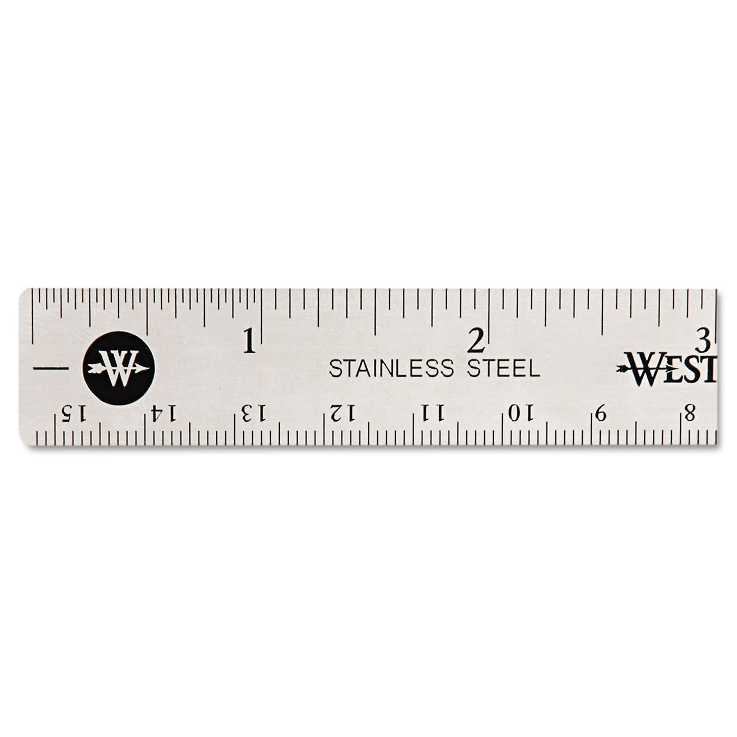 Westcott Stainless Steel Office Ruler With Non Slip Cork Base, Standard/Metric, 6" Long