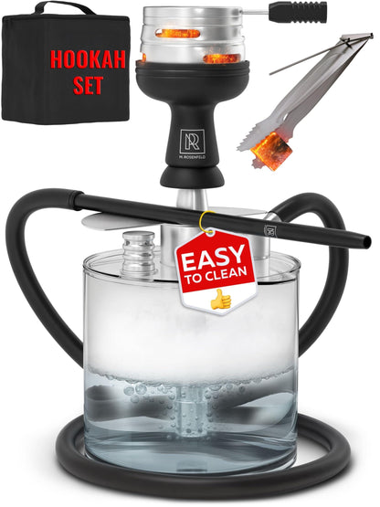 Portable Hookah Set with Everything  YADO Acrylic Hookah Kit To Go  Sisha Hooka Set with Charcoal Holder Heat Management Device, Black Silicone Hooka Bowl, Hose and Bag  Hookah Machine