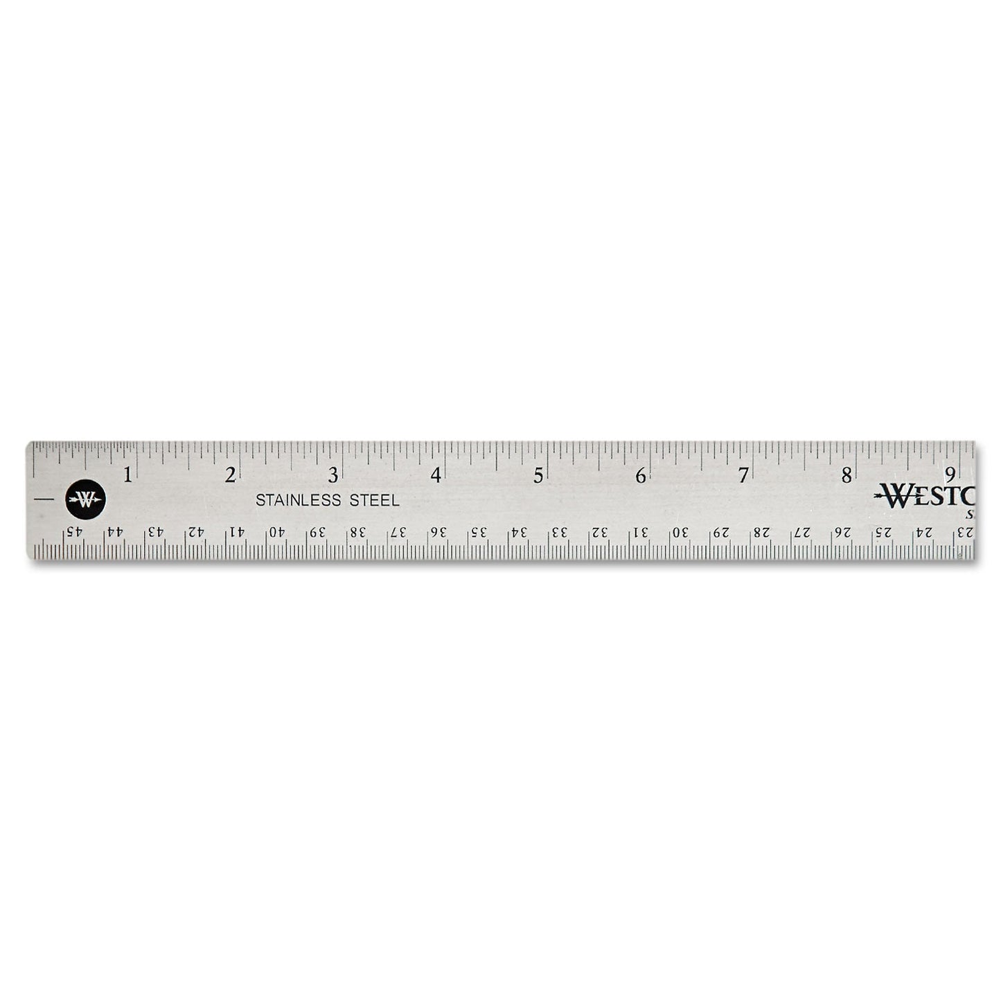 Westcott Stainless Steel Office Ruler With Non Slip Cork Base, Standard/Metric, 18" Long