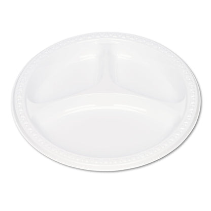 Tablemate Plastic Dinnerware, Compartment Plates, 9" dia, White, 125/Pack