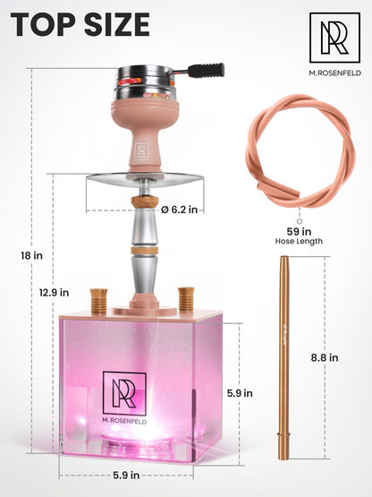 Rose Gold Hookah Set with Everything – Hookah Set 2 Hose with LED Base, Easy Setup, and Large Cloud Performance Hookah Machine  Premium Shisha 2 Hose for Home & Parties