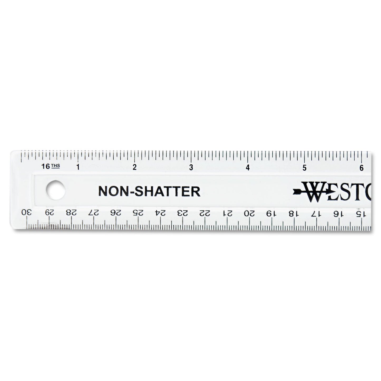 Westcott Non-Shatter Flexible Ruler, Standard/Metric, 12" Long, Plastic, Clear