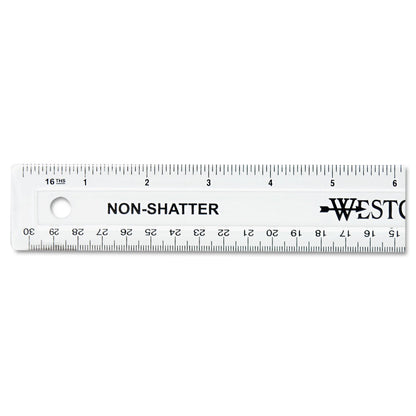 Westcott Non-Shatter Flexible Ruler, Standard/Metric, 12" Long, Plastic, Clear