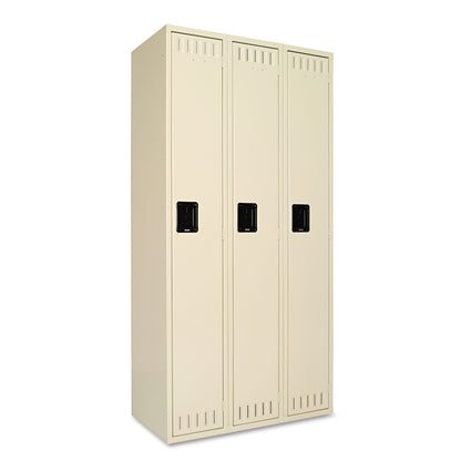 Tennsco Single-Tier Locker, Three Lockers with Hat Shelves and Coat Rods, 36" x 18" x 72", Sand
