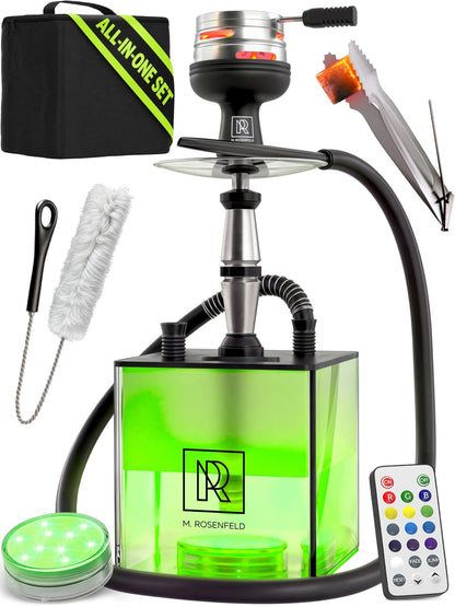 YADO Complete Acrylic Base Kit – Square Design with Charcoal Holder, LED Light Remote (12 Colors), Big Black Silicone Bowl & Carrying Bag – AllInOne Portable Set