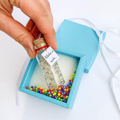 Tiny Magical Message in a Bottle Gift Idea Classy Inspirational Gifts for Him and Her Unique Presents for Women and Men (White Dandelion Make a Wish in Teal Gift Box)