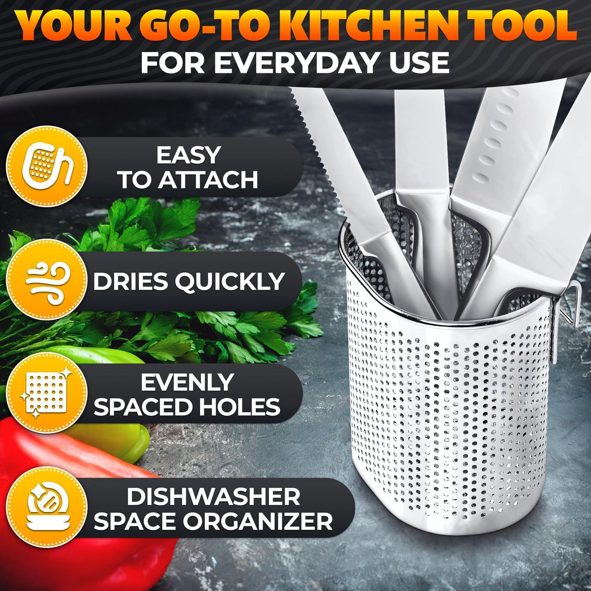 Chopstick Dishwasher Basket 3.5x2.7x3.9  – Stainless Steel Chopstick Holder for Dishwasher with Hooks Oval Design Rust Resistant Perforated Utensil Caddy for Straws Teaspoons & Small Kitchen Tools