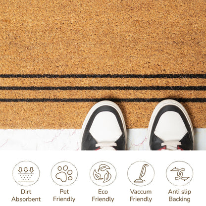 Coco Coir Door Mat Plain Welcome Mat with Stripes Beige 30x17