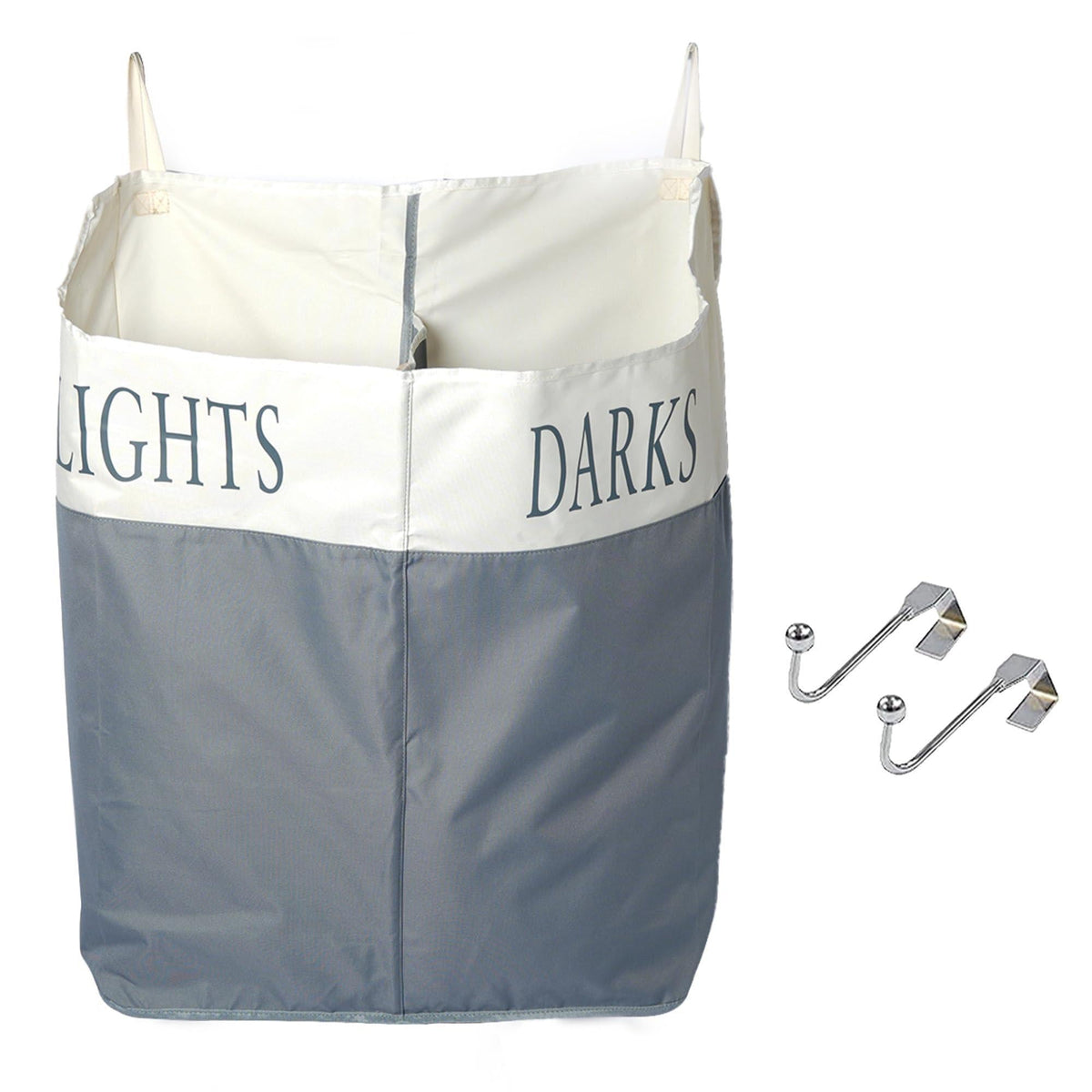 The Fine Living Co. X Large Two Compartments Hanging Laundry Hamper with Over Door Hooks Durable Space Saving Laundry Bag Storage with Bottom Zipper Wide Open Top Dark Light Compartment(25 x10 x31 )