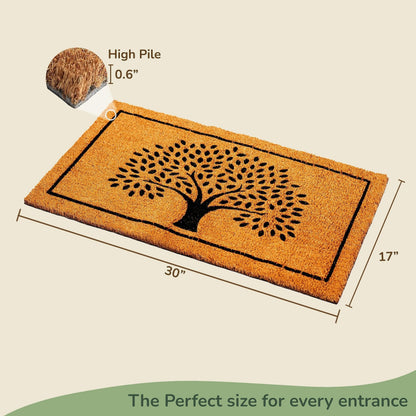 Coco Coir Door Mat Welcome Mat with Tree Print Beige 30x17x0.6