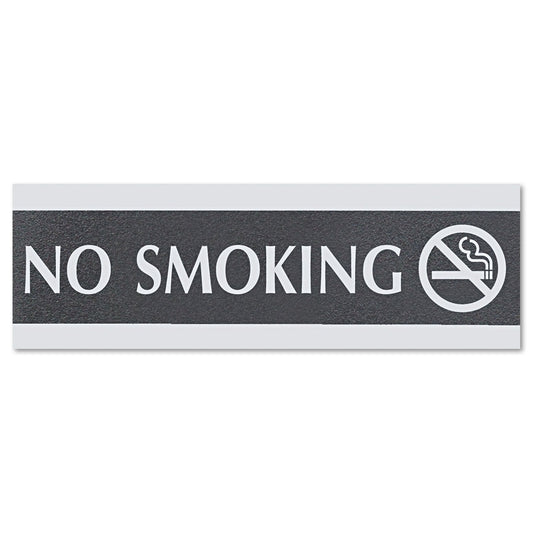 Headline Century Series Office Sign, NO SMOKING, 9 x 3, Black/Silver