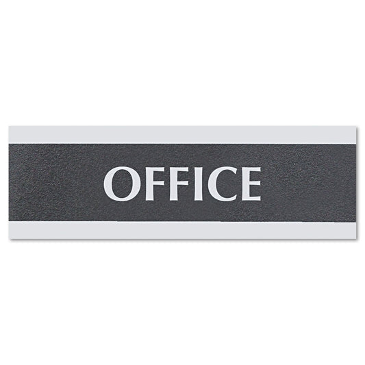 Headline Century Series Office Sign, OFFICE, 9 x 3, Black/Silver
