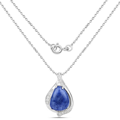 2.39 Carat Genuine Blue Aventurine and White Topaz .925 Sterling Silver Pendant