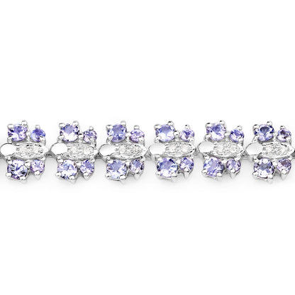 7.02 Carat Genuine Tanzanite and White Sapphire .925 Sterling Silver Bracelet