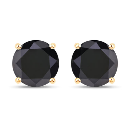 3.84 Carat Genuine Black Diamond 14K Yellow Gold Earrings