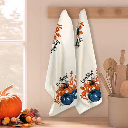 Set of 2 Grateful l Printed Dish Towels Hand Towels Boho Tea Towels Multifunctional Stylish Absorbent Quick Dry Soft 18 x28 100% Cotton Blue & Orange