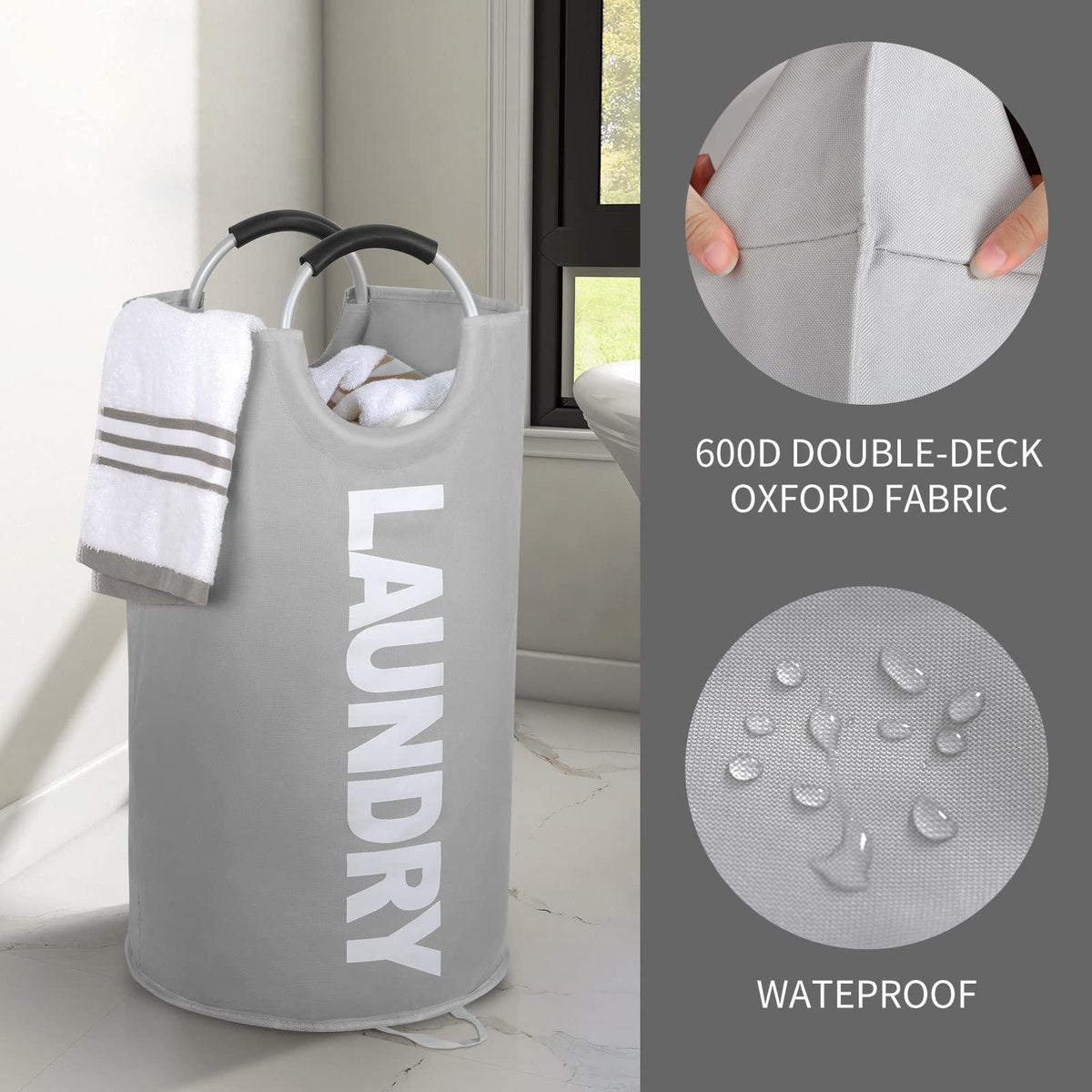 115L X Large Laundry Basket with Handle Light Gray Tall Collapsible Fabric Hamper College Dorm Bathroom Essential Portable Washing Bin Dirty Clothes Storage Large Basket Bin