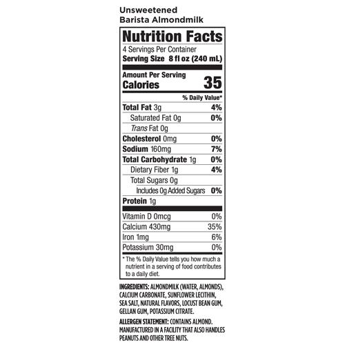 Califia Farms Unsweetened Barista Almond Milk - 4 cases of 6, 32oz cartons (24 cartons)