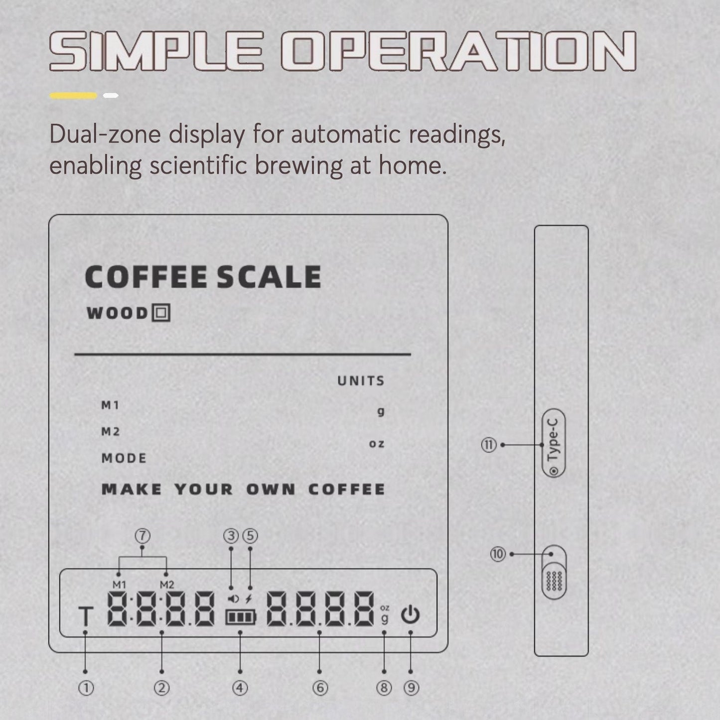 High Precision Wooden Coffee Scale with Touch Sensor